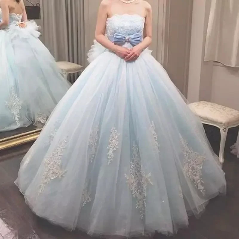 

Strapless Ball Gown Quinceanera Dresses 15 Party Fashion Applique Floor-Length Tulle Masquerade Birthday Gowns HOT