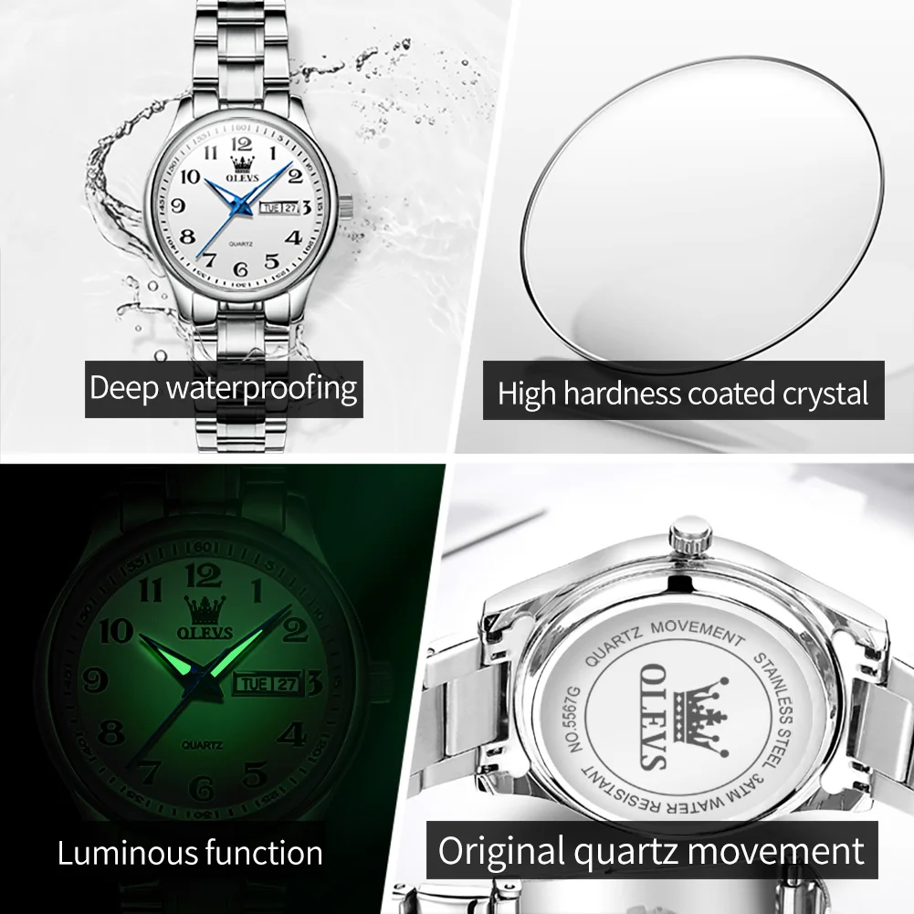 OLEVS Classics Fashion Original Luxury Elegant Lady Watch Stainless Steel Waterproof Quartz Lady Wristwatch Relogios Feminino