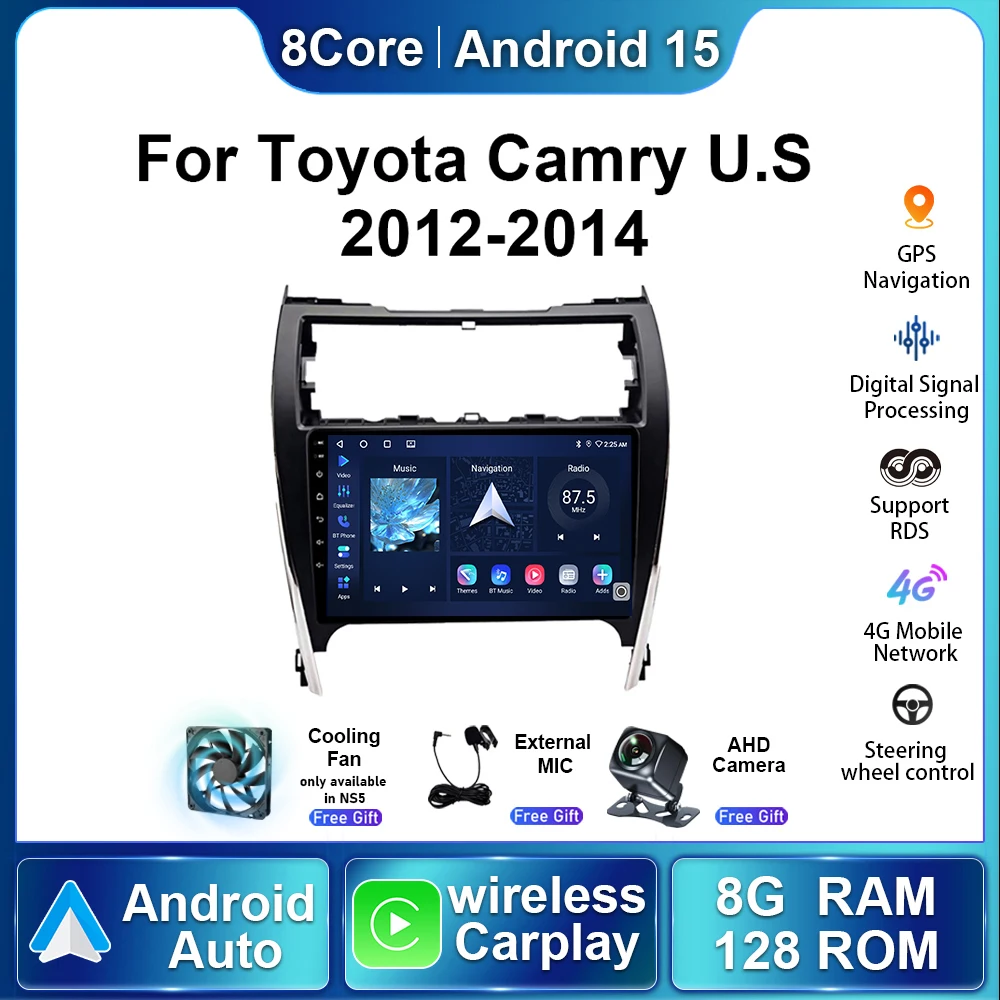 Radio de coche Android15 para Toyota Camry 7 XV 50 55 versión estadounidense 2012-2014 Auto Carplay reproductor de vídeo estéreo Multimedia navegación GPS
