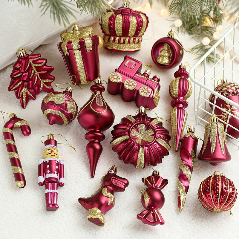 Rose Red Christmas Tree Supplies Candy Canes Nutcracker Gift Box Bells Shape Pendant for Xmas Decor 2025 Home New Year Decors