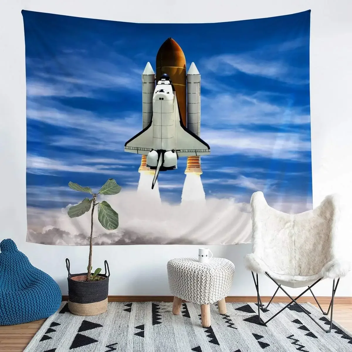Rocket Tapestry Spaceship Shuttle Galaxy Tapestry Universe Travel Tapestry Wall Hanging for Bedroom Living Room Dorm Home Decor