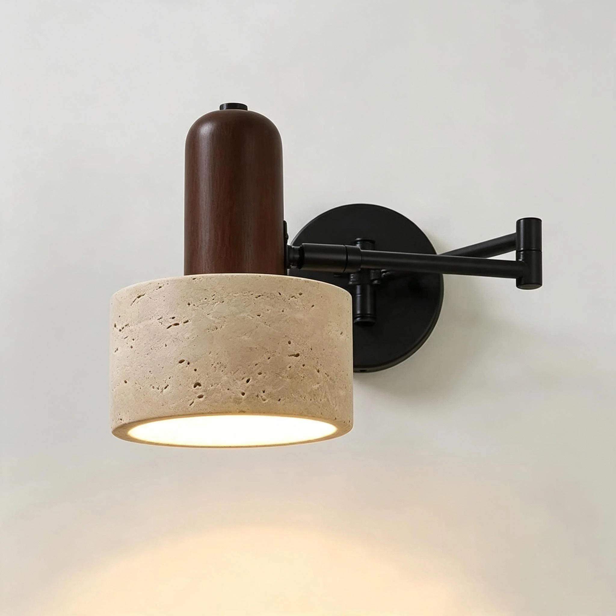 Japanese Folding Rocker Arm Solid Wood Wall Lamp LEDYellow Cave Stone Wabi Sabi Living Room Stairs Bedroom Bedside Reading Light