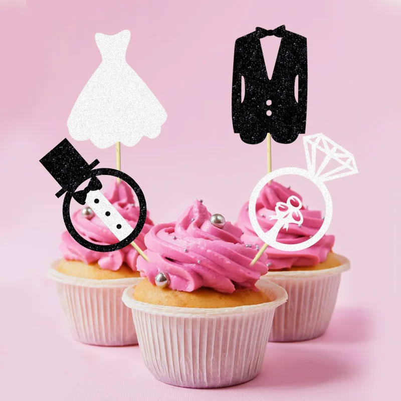 12 Stück Anzug Hochzeitskleid Diamantring 4-teiliger Kuchenstopfen Hochzeit Hochzeit Verlobung Mottoparty