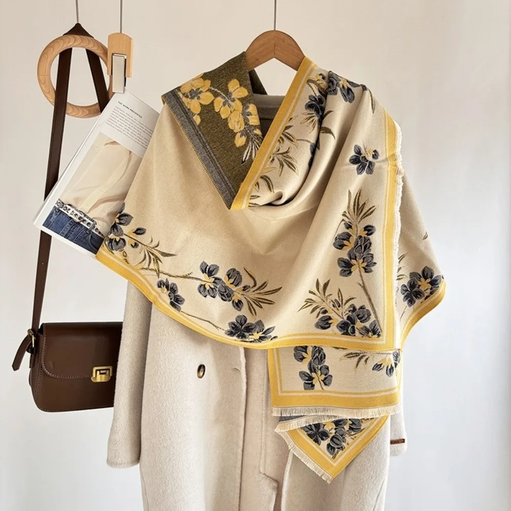 

Элегантный роскошный шарф из искусственного кашемира с цветочным принтом, толстые шарфы-пончо, теплая зимняя шаль в этническом стиле для женщин