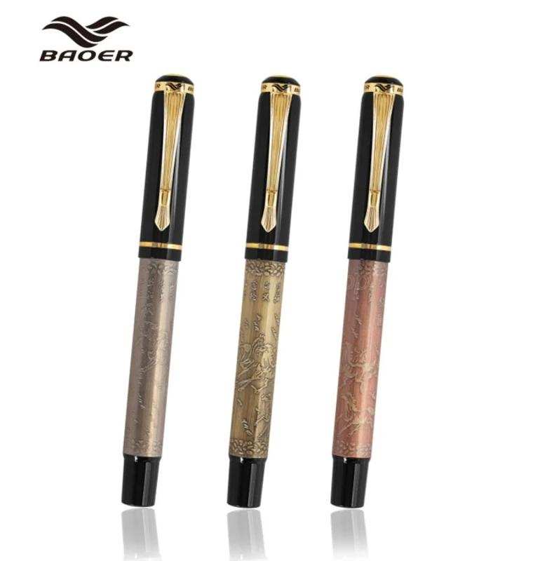 

3 PCS Baoer 507 Metal Ancient Eight Running Horses Roller Ball Pens Refillable Office School Writing Gift Accessory