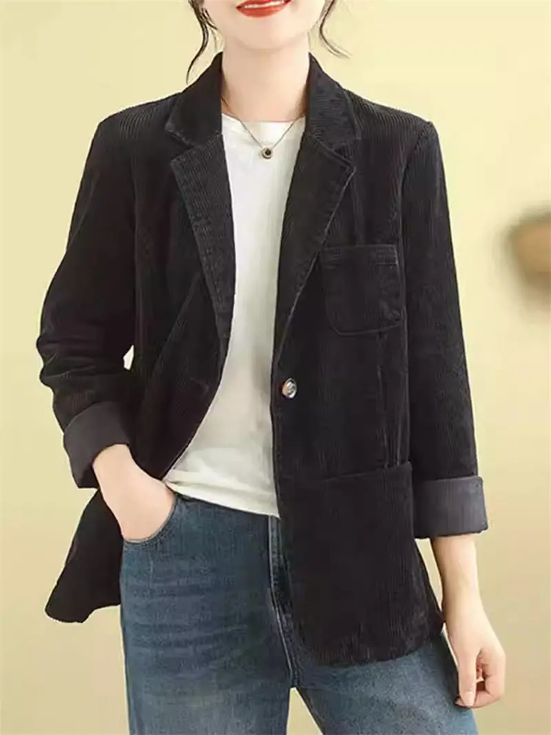 Spring Autumn New Women's Fashion Corduroy Short Suit Coat 2024 Popular Loose And Lazy Top Leisure Blazer Jacket K628