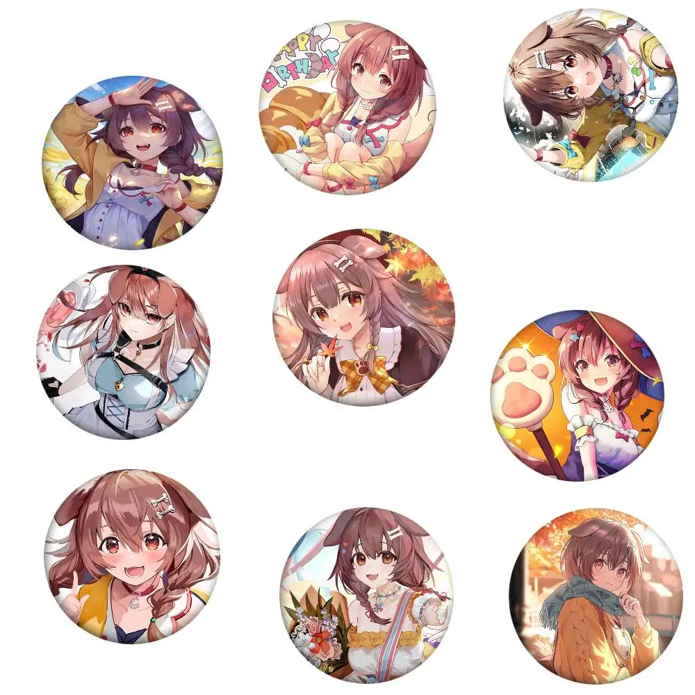 Anime Virtual Girl Inugami Korone Round Badge Creative Brooch Clothing Backpack Accessories Lapel Pin