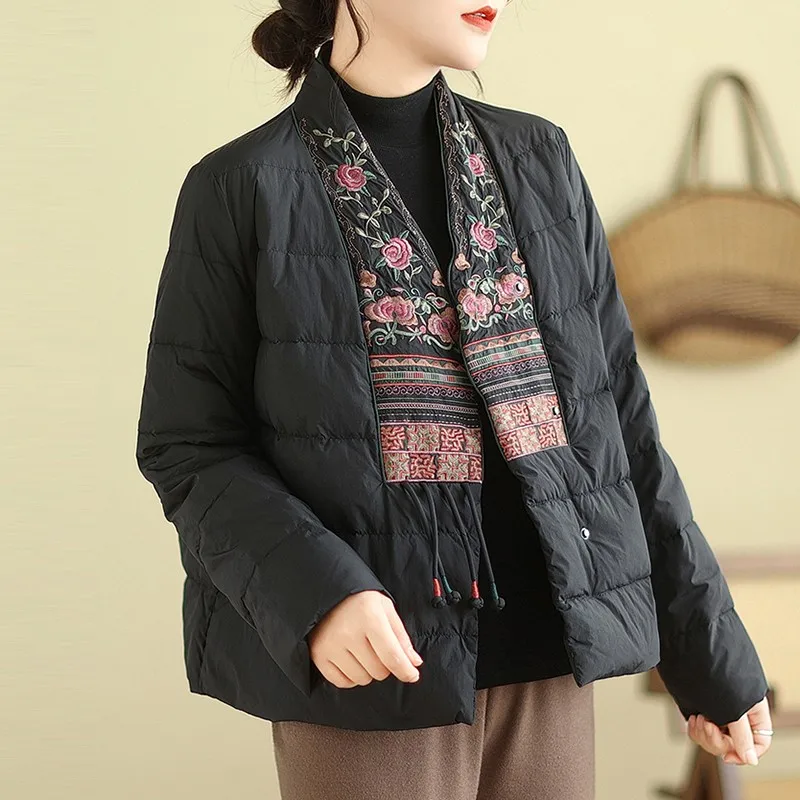 Veste matelassurera à col en V pour femmes, patchwork de broderie, vestes rembourrées optiques, style vintage, décontracté, automne, nouveauté, 2023, B3221