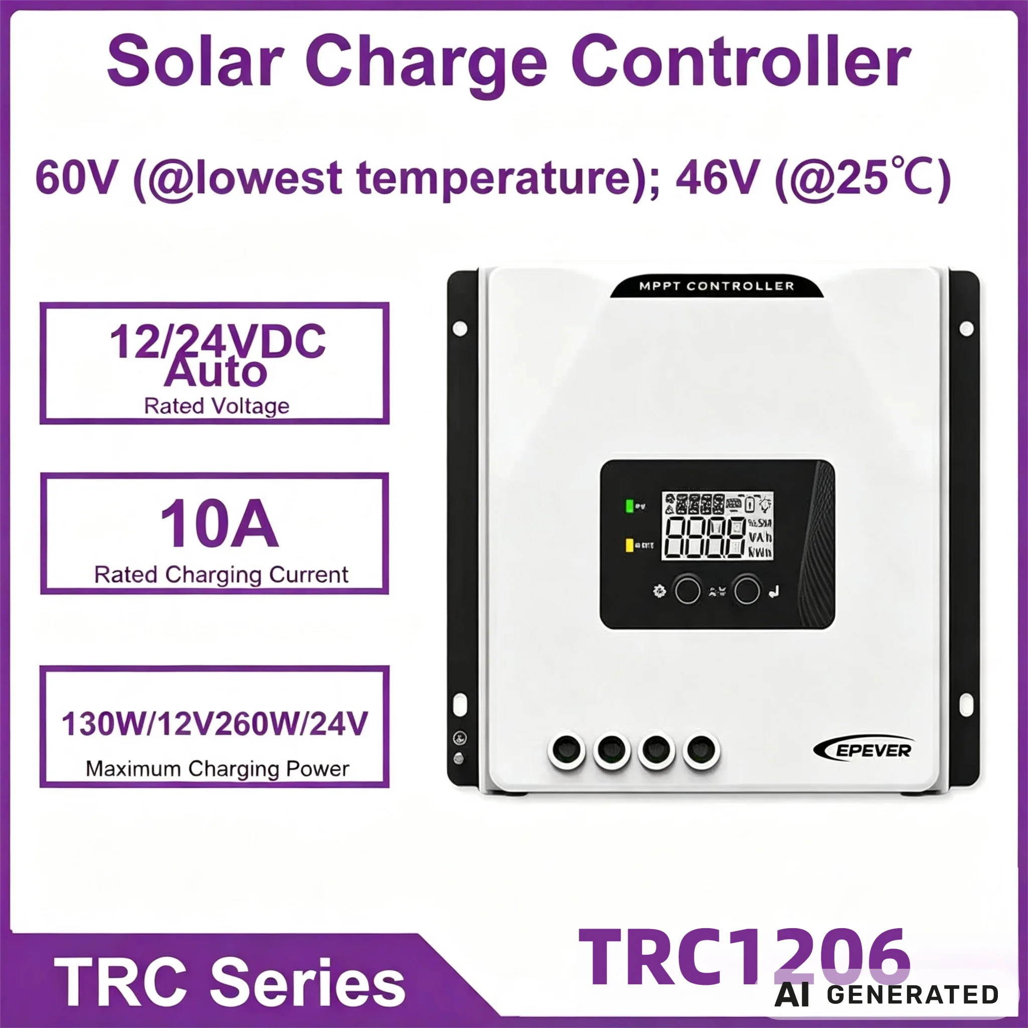 EPEVER TRC1206 10A MPPT Solar Controller 98.1% Max Efficiency 12V/24V Auto Sensing PV Battery Charger for RV Boat