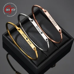 Goxijite Customized Carving Name Bracelet Stainless Steel Personalized Engrave Letter Date Opening Bracelets Best Jewelry Gift