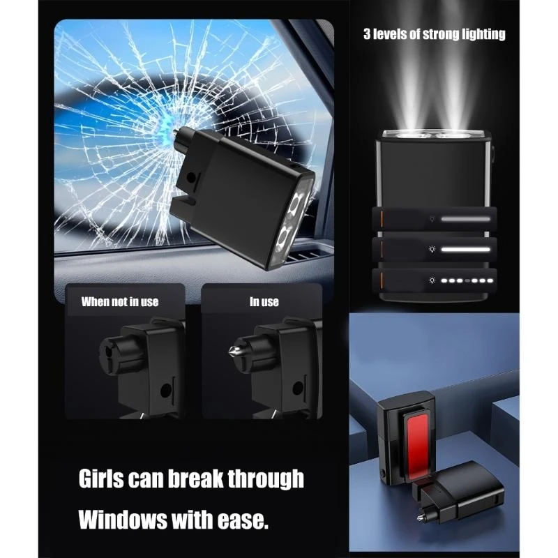 K0EA 車窓ブレーカーツール 3 in 1 ガラスブレーカーとシートベルトカッター & 懐中電灯車脱出ツール救命用