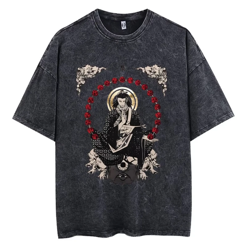 

Anime Jujutsu T Shirt Vintage Washed Geto Suguru T-shirts Men Retro Streetwear Short Sleeve Manga Oversized Acid Tops Tees Men
