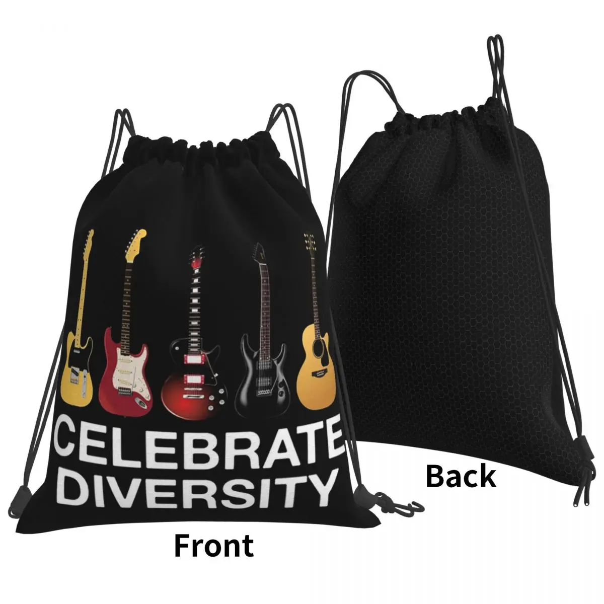 多様性を祝うギターバックパックカジュアルポータ​​ブル巾着バッグ収納袋ブックバッグ男性女性学校