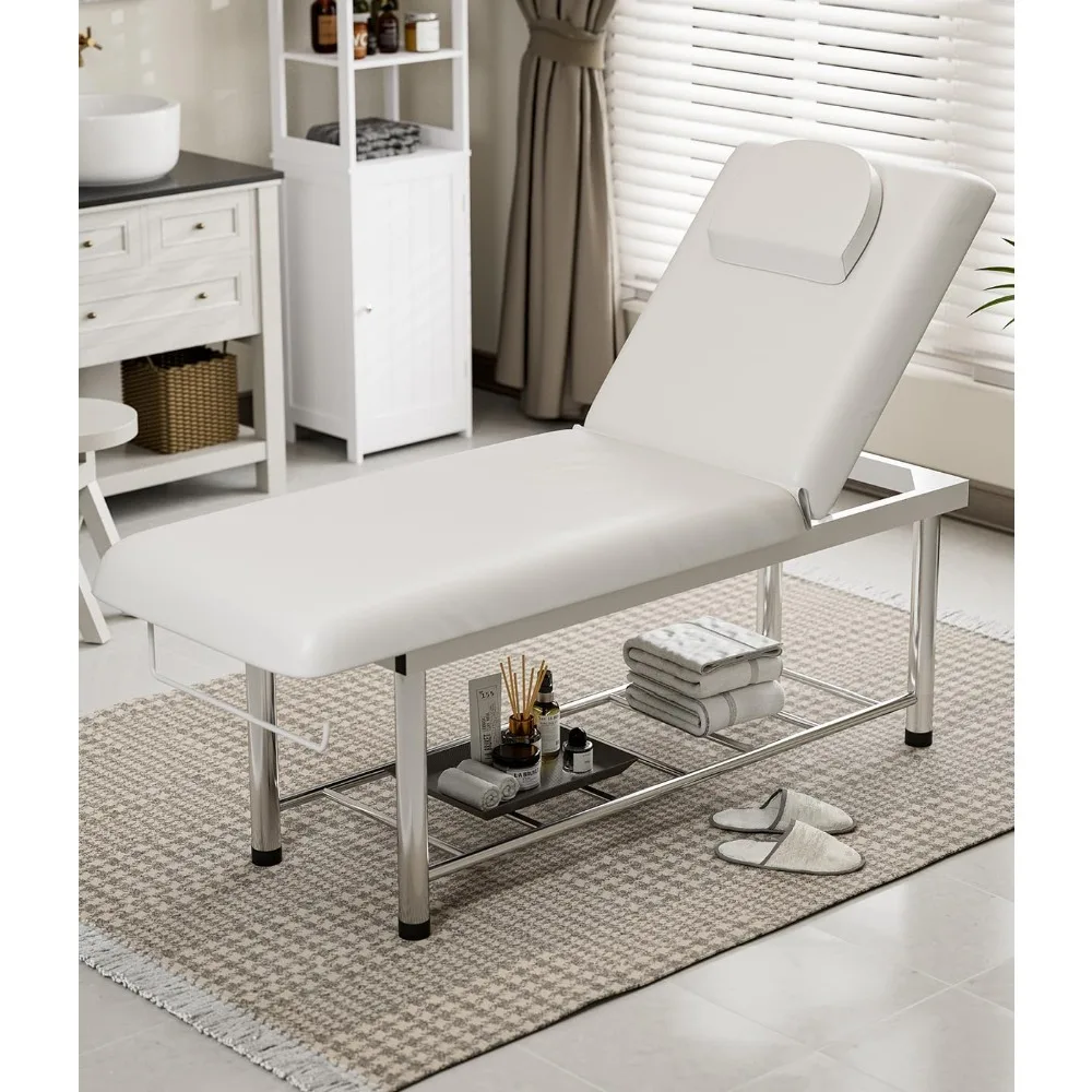 طاولة تدليك ثابتة احترافية 550 رطل، سرير امتحان عريض عالي التحمل للعلاج، مسند ظهر قابل للتعديل، مسند رأس قابل للإزالة،