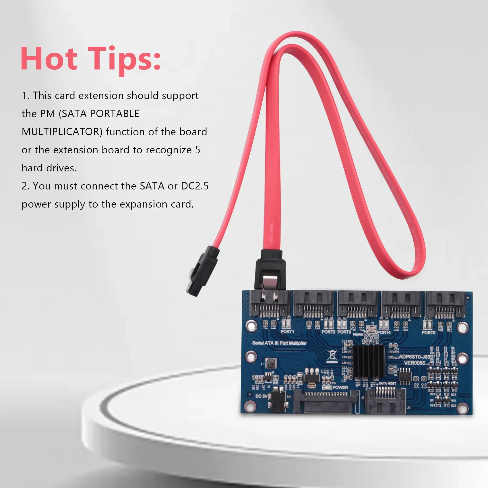 ABJF-Controller Card Motherboard Sata Expansion Card 1 To 5 Port Sata3.0 6Gbps Multiplier Sata Port Riser Card Adapter For Compu