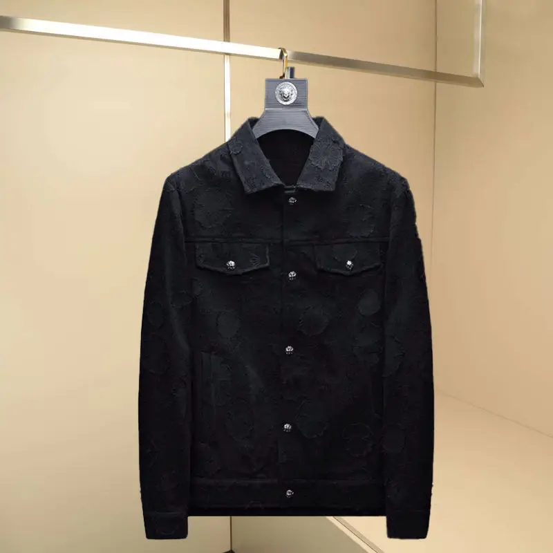 

Spring 2025 Men's Knitted Jaet Casual Sle Youth Faion Lightweight Collared Outerwear Polyester Fiber Long Sve Zipper...