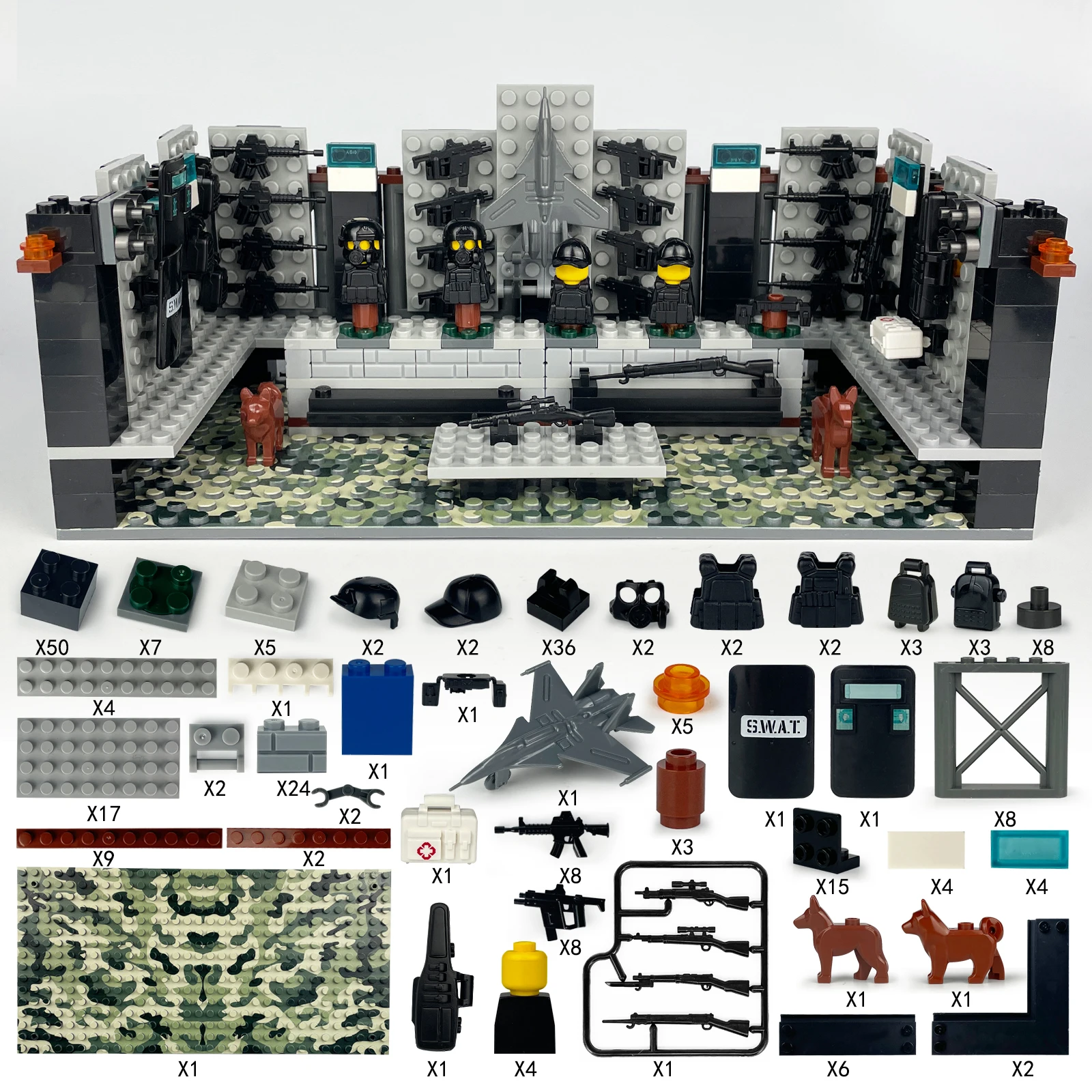 

WW2 MOC Weapon House Building Block Toys Boy SWAT Arsenal Classic Military Gun Soldier Brick Weapon Depot Birthday Gift