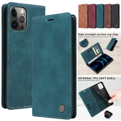 Wallet Flip Case on For iPhone 16 Ultra 15 14 Plus 13 12 Pro 16Pro Max Cover Suction Cup Leather Stand Phone Protective Bags