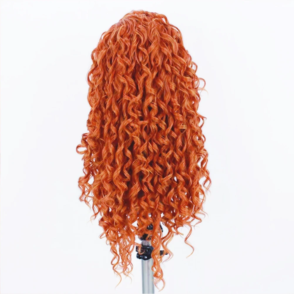 Rongduoyi peruca laranja sintética, peruca frontal de renda para mulheres, cabelo encaracolado, fibra resistente ao calor, parte livre, linha fina natural, perucas cosplay