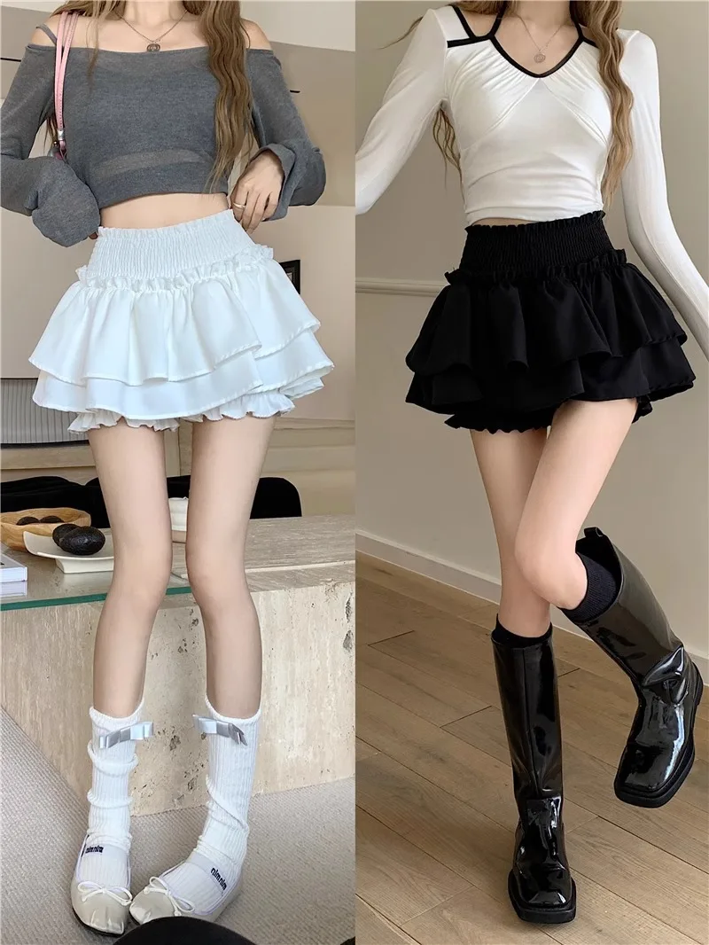 

Sweet Ballet Style White Cake Skirt Women's Spring 2024 New Western style Elastic High Waist Wooden Ear Edge Short Skirt