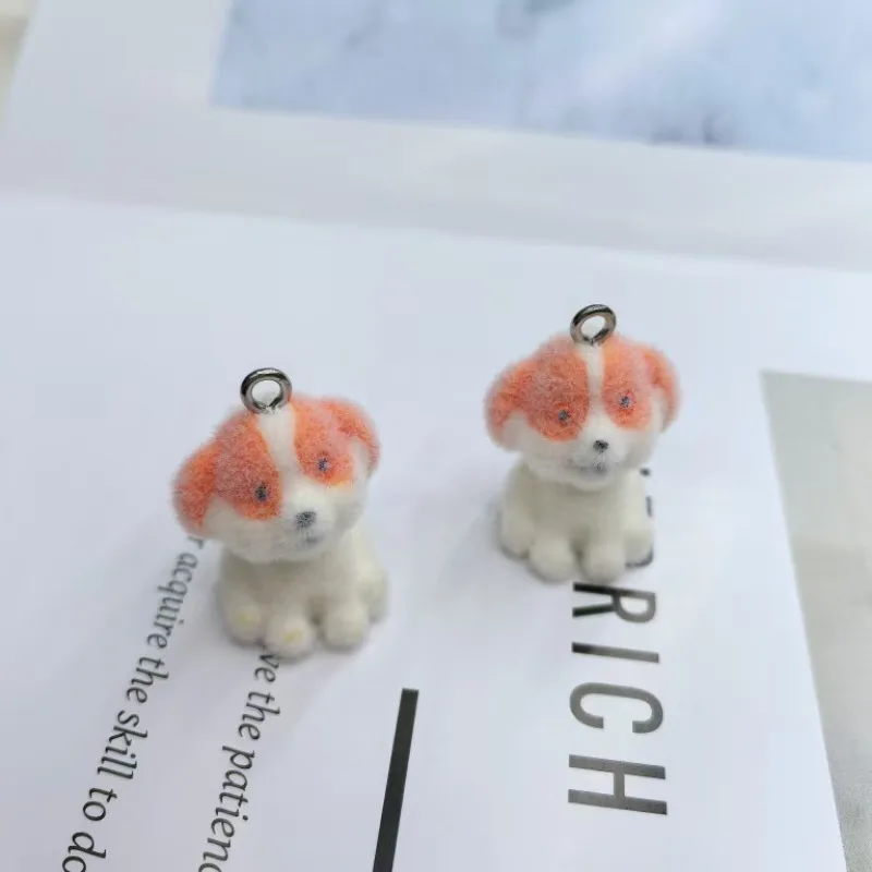 30PCS 3D Kawaii Flocking resin Charms cute Pet Dog Pendant for Keychains Necklace DIY Crafts Jewelry Make