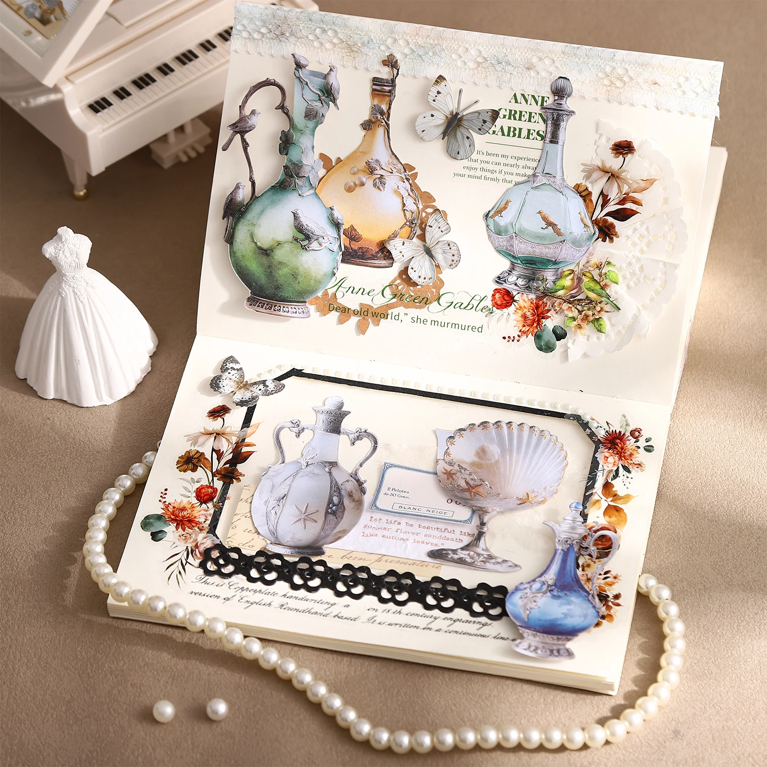 Rococo Collection Series Vintage Butterfly Flower Bottle Landscape Sticker Creative DIY Journal Material Collage Stationery