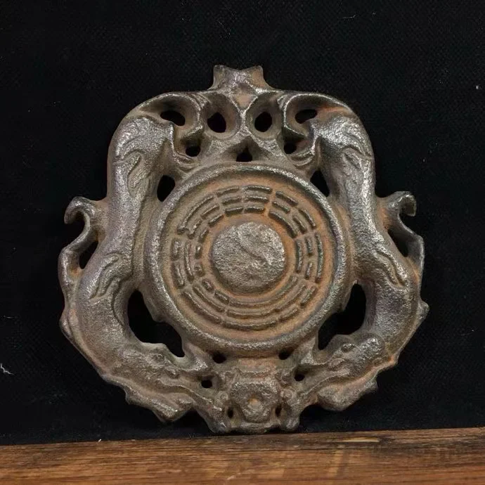 Rare  old Tai Chi Bagua Iron Carved House Guardian Mirror statue,#04,Free shipping