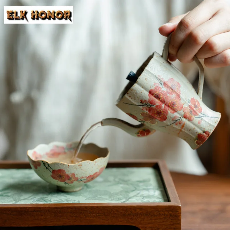 150ml Hand-painted Plum Blossom Teapot Handmade Tea Infuser Pot Tea Soaking Kettle With Ball Hole Tea Items Accessories Craft