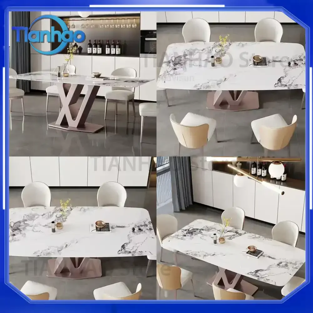 Rectangle Rock Slab Tabletop Frame for Creative Fashionable Dining Table Purple Marble Dining Table for Lounge Hotel