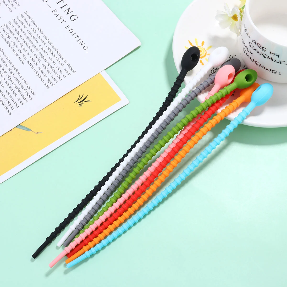 10PCS Silicone Cable Ties Zip Ties Reusable Data Line Wire Ties Binder Self-locking Fixing Rings (Random Color)