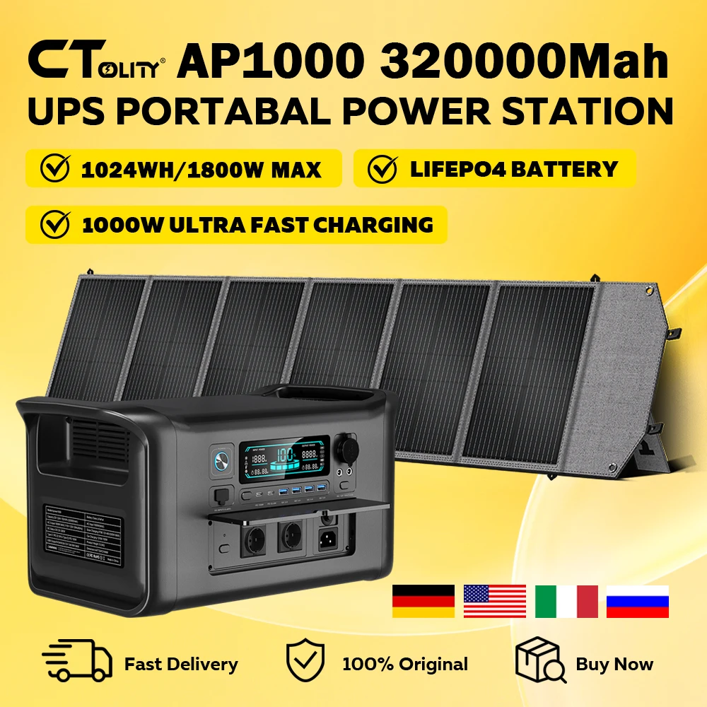 CTOLITY AP1000 1800W Solargenerator + 200W 20,5V Solarmodule EVA Tragbare Powerstation für Outdoor Camping Wandern Reisen Powerbank