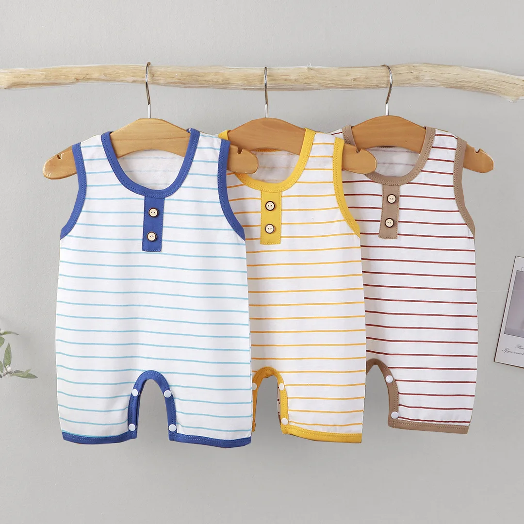 

Summer Infant Baby Girls Boys Romper Stripe Sleeveless Buttons Jumpsuits Casual Clothes