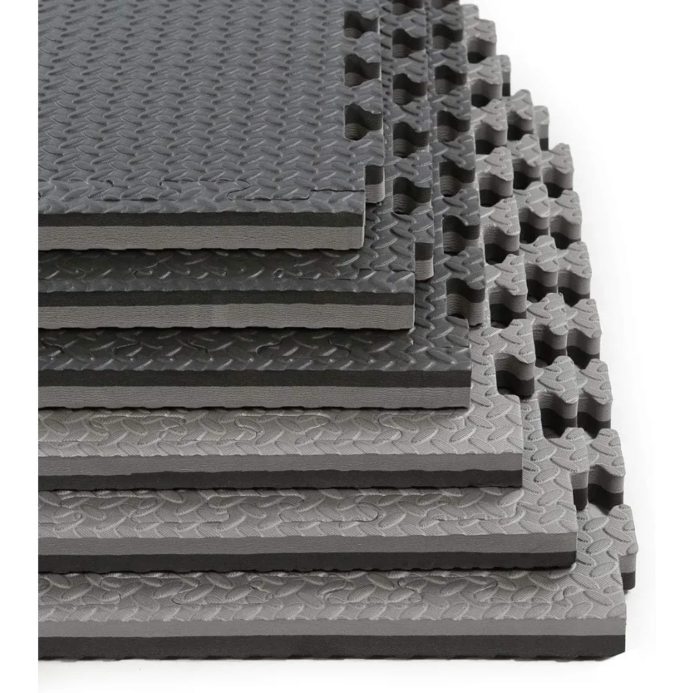 

Extra Thick 48 sq ft Reversible EVA Gym Foam Floor Mat Tiles (24" x 24"), Steel Pattern, 12 pcs