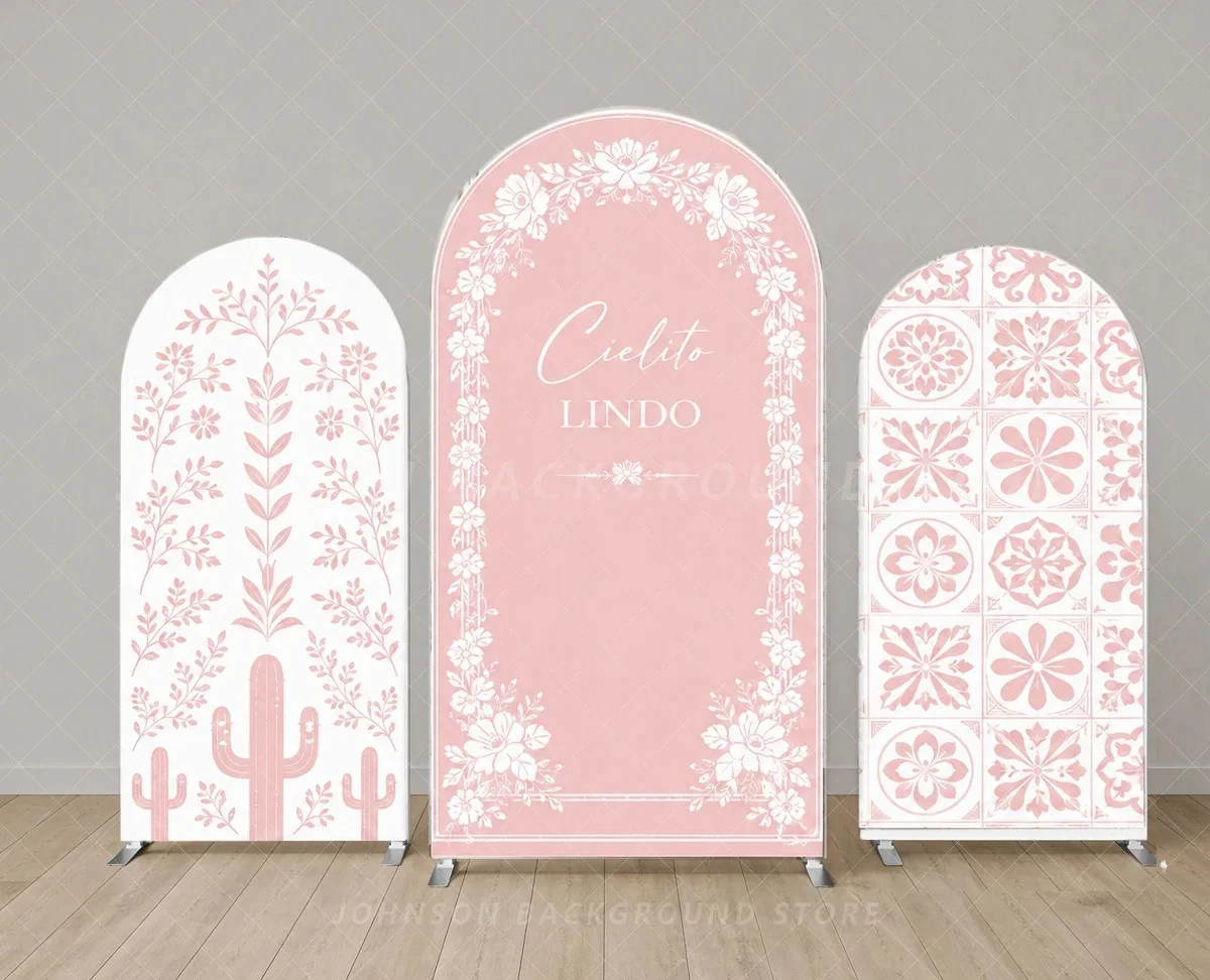 Custom Cielito Lindo Pink Arch Backdrop Cover Mexican Floral Cactus Talavera Tile flower Baby Shower Fiesta Background