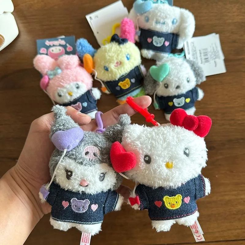 Sanrio Usahana Plush Filled Denim พวงกุญแจตุ๊กตาน่ารักซิปตกแต่งของเล่นเด็กกระเป๋าเป้สะพายหลังจี้คู่จี้ของขวัญ