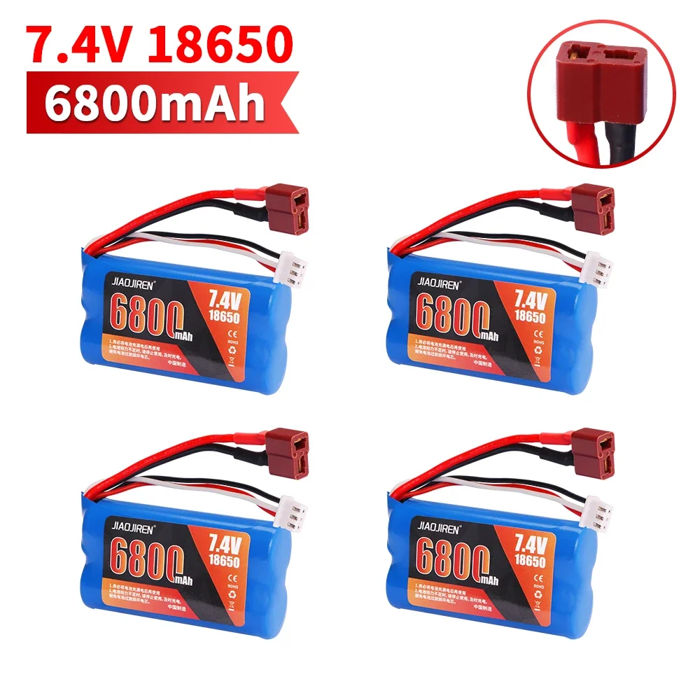 Upgrade 7.4 V 18650 6800 MAH Batterij voor Wltoys 10428/12428/12423/Q46 RC Auto Onderdelen met lader 7.4 V T plug voor Power auto