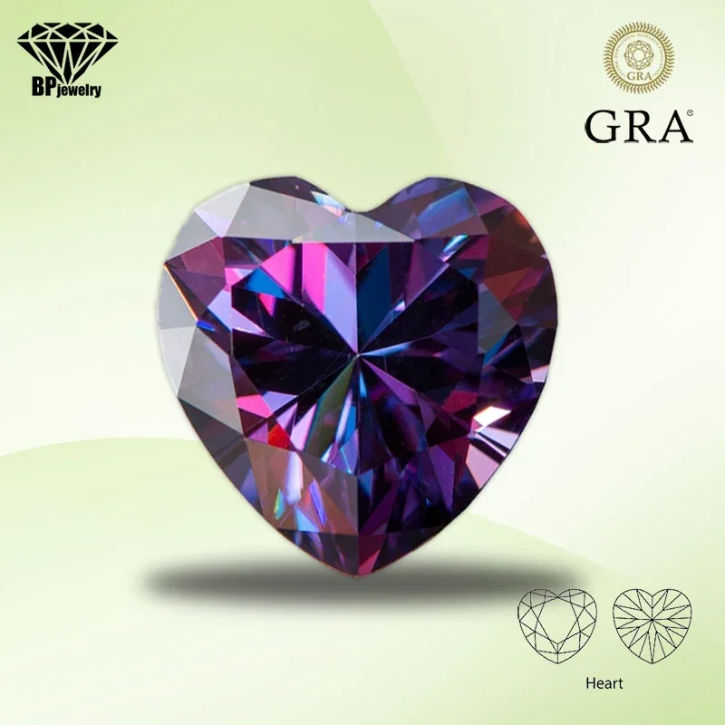 

Moissanite Lab Grown Diamond Imperial Purple Color Heart Cut Gemstone for Advanced Jewelry Making Materials with GRA Certificate