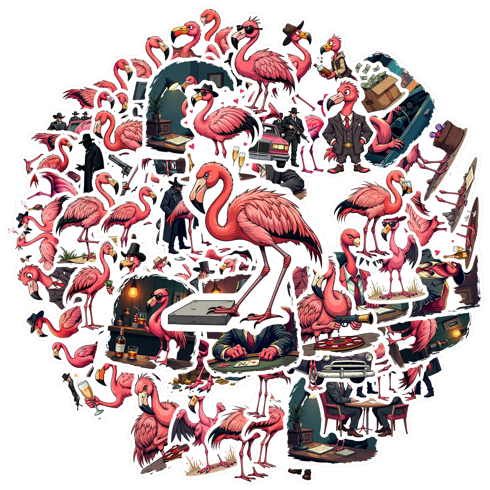 35 UDS-70 Uds pegatinas de gángster de dibujos animados pegatinas de animales de flamenco humorístico pegatinas de papelería para nevera maleta guitarra