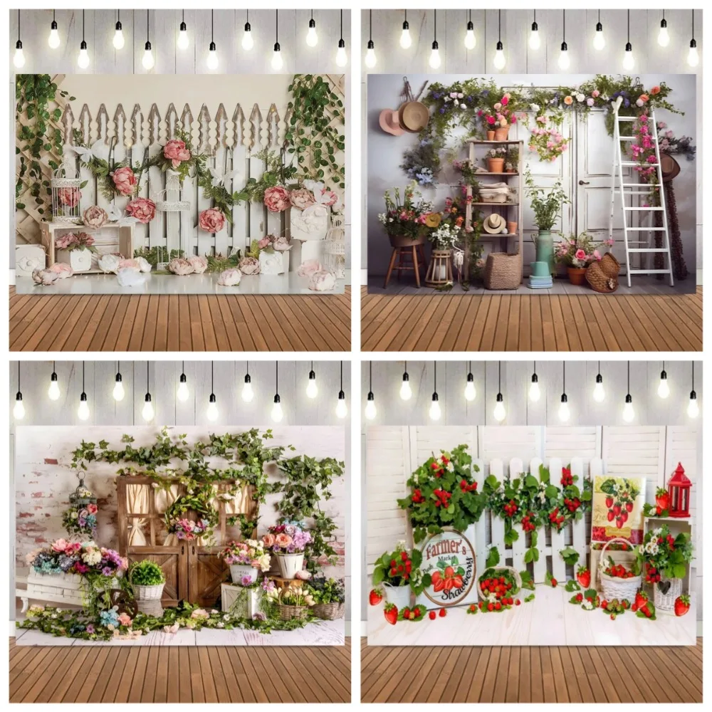 

Romantic Spring Garden Door View Banner Background, Indoor Newborn Portrait, Family Gathering Decoration Photography Background