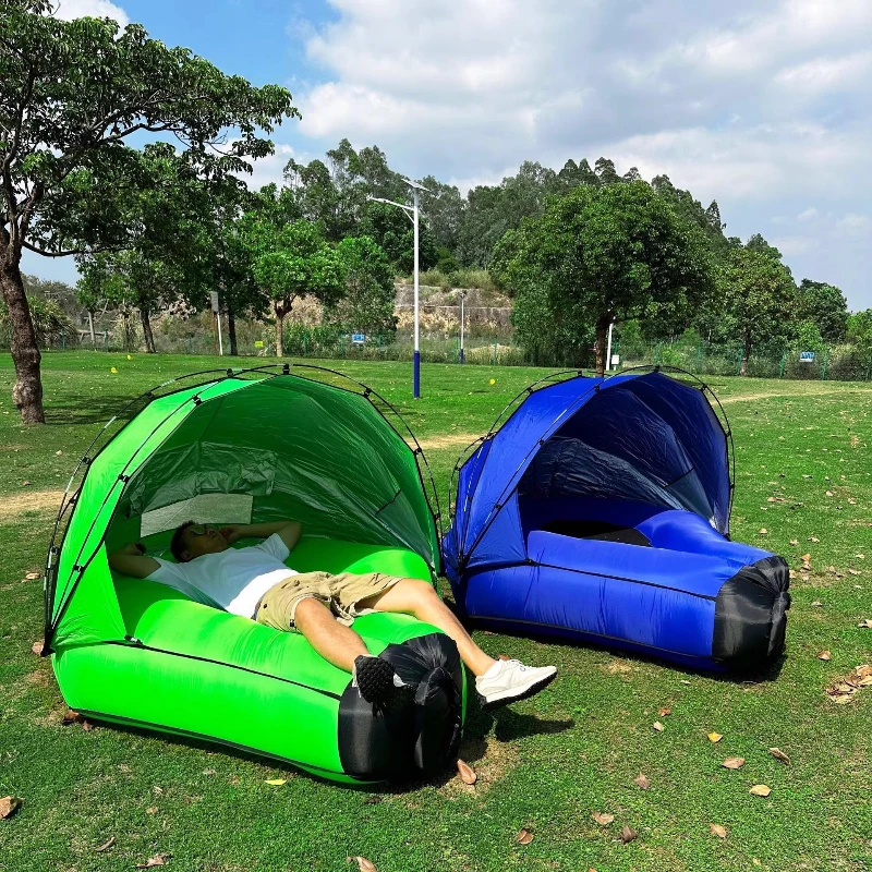 

Inflatable sofa mattress with awning outdoor beach inflatable bed portable camping waterproof tent