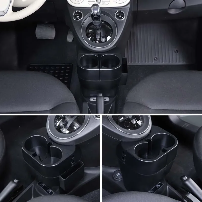 

For Fiat 500 2007-2025 ABS Black Car Center Control Water Cup Holder Storage Box Beverage Holder Phone Container Car Accessories