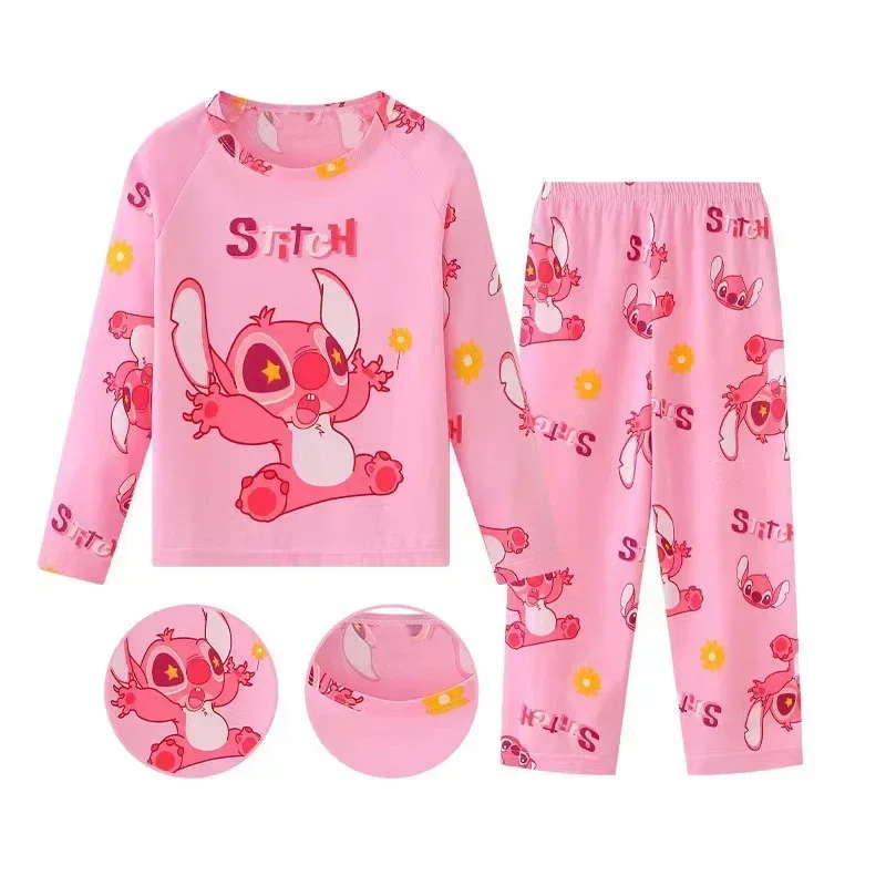 Nuovi set di abbigliamento per bambini primaverili Stitch Angel Boy Sleepwear Pantaloni a maniche lunghe Vestiti Pigiami per bambini Set Pigiami per