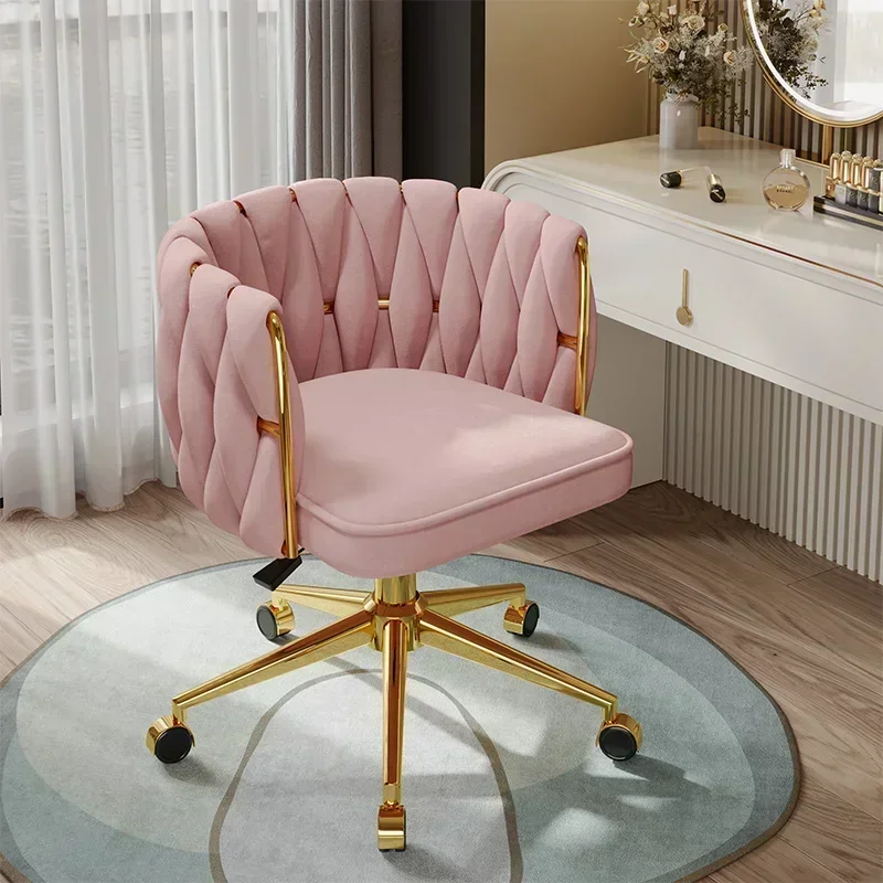 Silla de ordenador de dormitorio rosa de lujo, respaldo elegante de maquillaje para niñas, Silla de ordenador Simple, Silla giratoria, muebles de