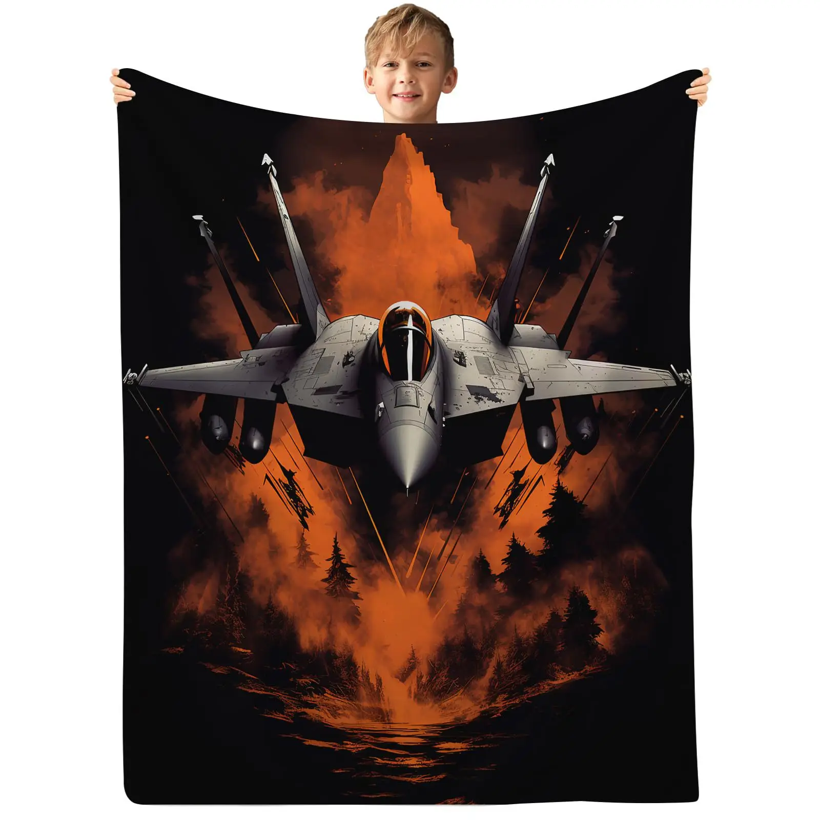 

Cool fighter jet digital-printed polyester Bedroom velvet flannel soft sofa cover blanket Fleece soft cover blankets for beds