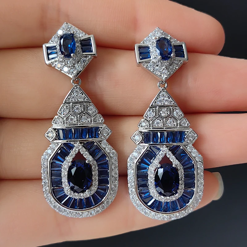 أقراط نسائية أزرق أخضر أبيض الزركون مجوهرات فاخرة تألق الزفاف الزفاف استرخى أقراط مساء حفلة هدية دروبشيبينغ