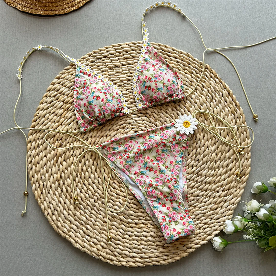 Blumenmuster Zweiteiliger Bikini-Set Damen-Badeanzug Frauen-Bademode Scrunch Butt Badeanzug 2026 V6888 – Detail 7