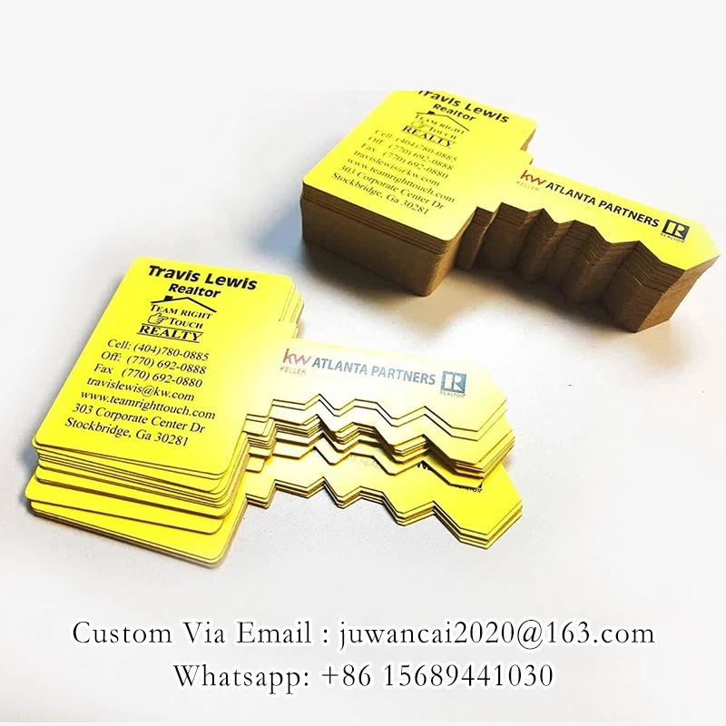 Cartão personalizado em forma de corte, cartões de fidelidade de café, formato de pente, impressão de design, chave exclusiva, cartões de visita com logotipo qr