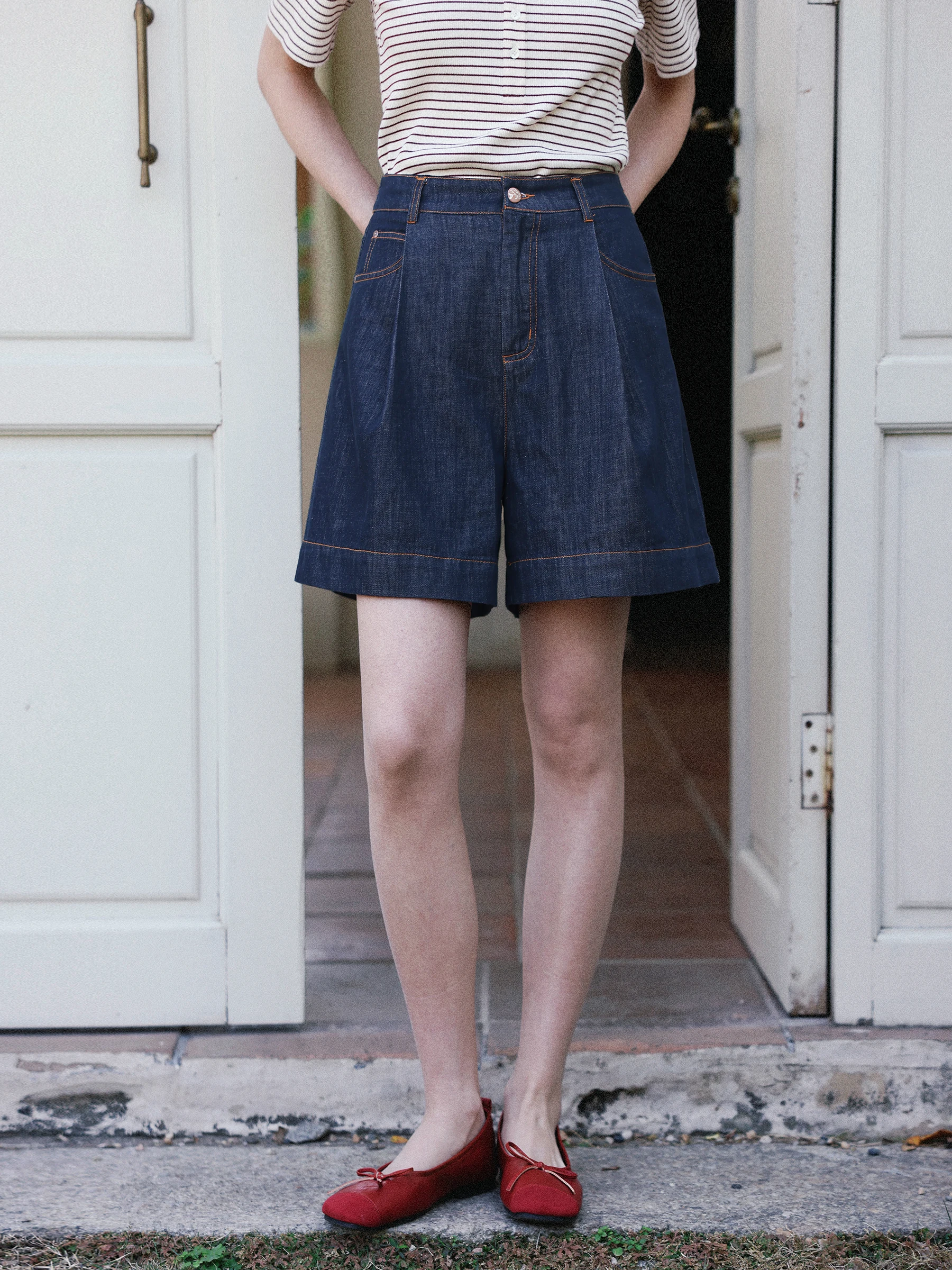 

MUNNS RUIXI High Waist A-Line ort Jeans k Blue Cotton Casual Women's Spring Summer Loose Fit Straight Leg orts