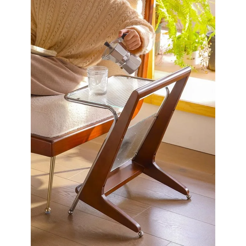 Nordic style all solid wood bedside sofa stainless steel side table living room simple small coffee table bedroom bedside rack