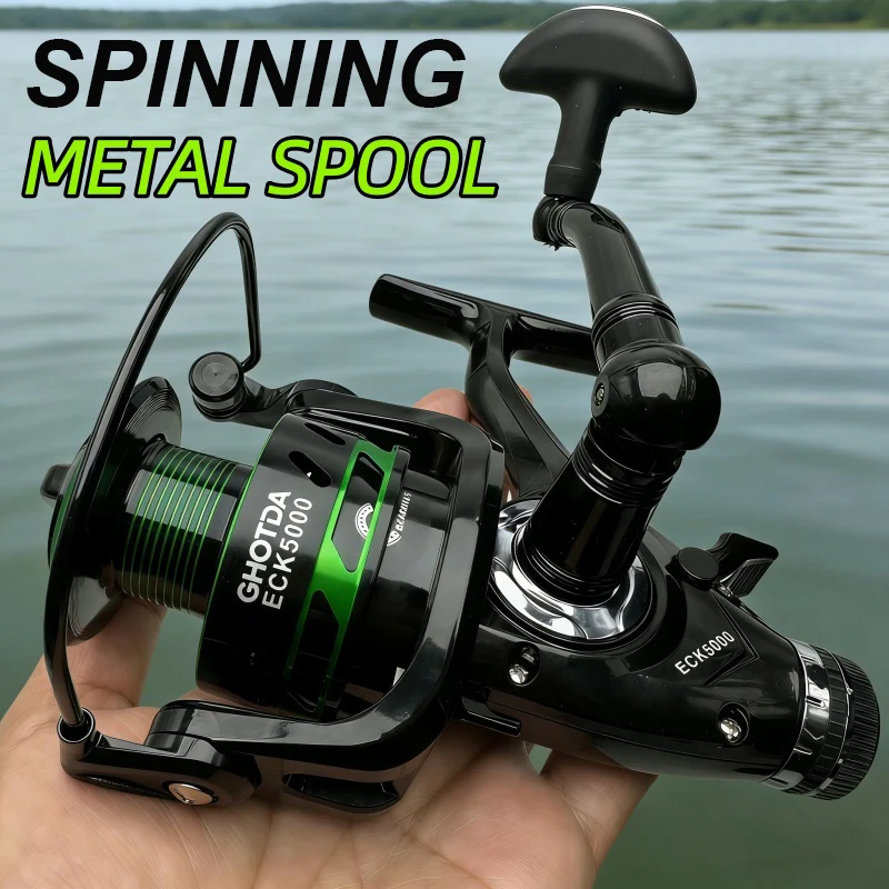 Carp Spinnrolle mit Doppelbrems-Design, Übersetzungsverhältnis 5,2:1, Hochgeschwindigkeitsrolle mit Doppelbremssystem, Bass-Reise-Angelausrüstung